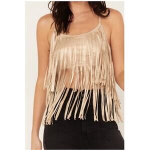 Shyanne Lt. Golden Women's Cropped Fringe Tank Top - Size Small